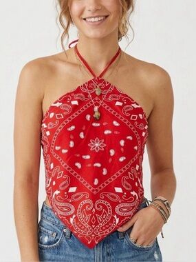 New With Tags Ellie & Kate Red Bandana Halter Top Size Large